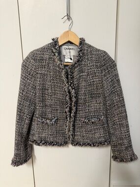 CHANEL Gray Multi Bouclé Tweed Cropped Jacket